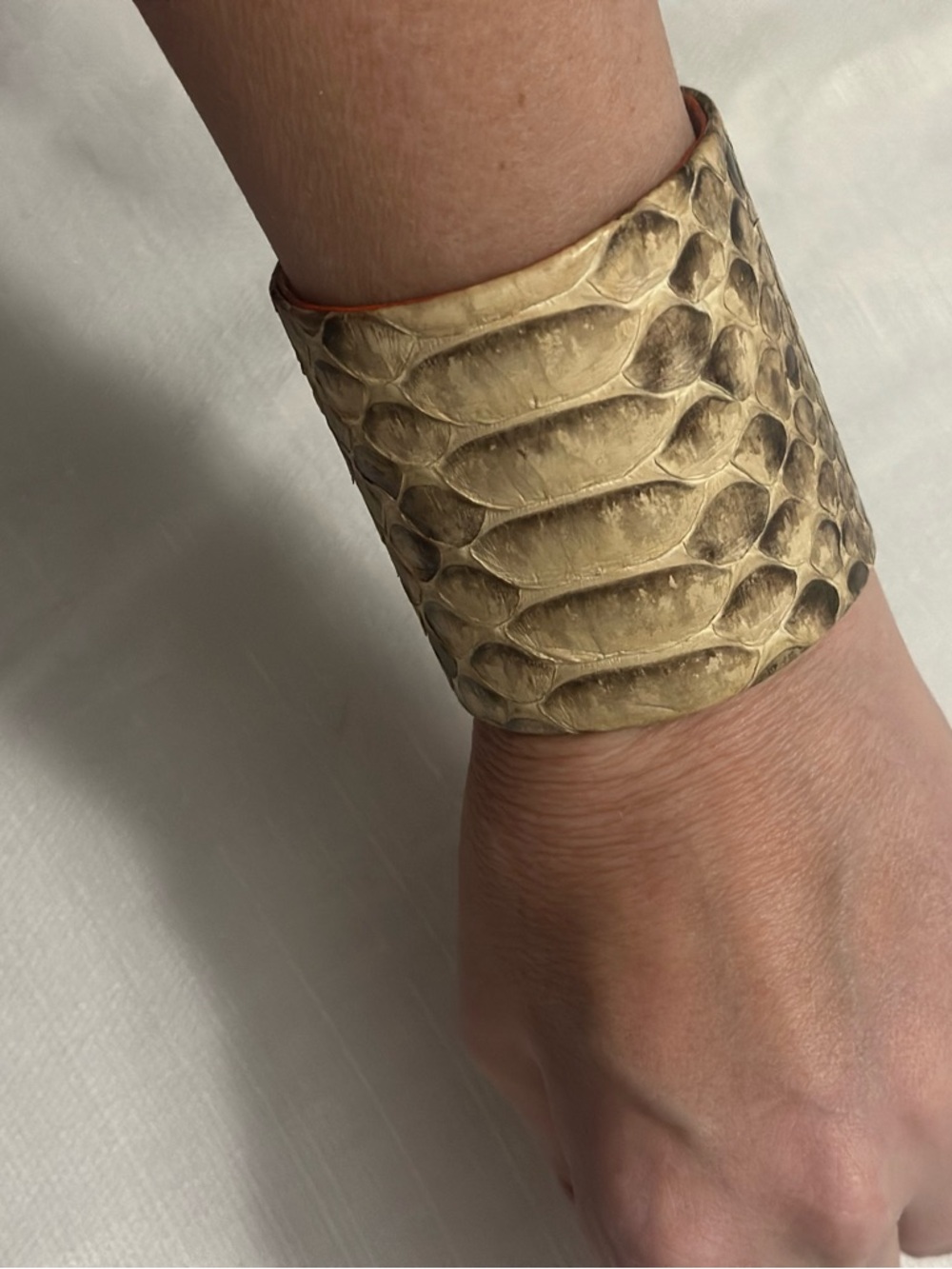 Camille Zarsky Leather Cuff Bracelet Wide Textured Python Statement - Picture 4 of 4